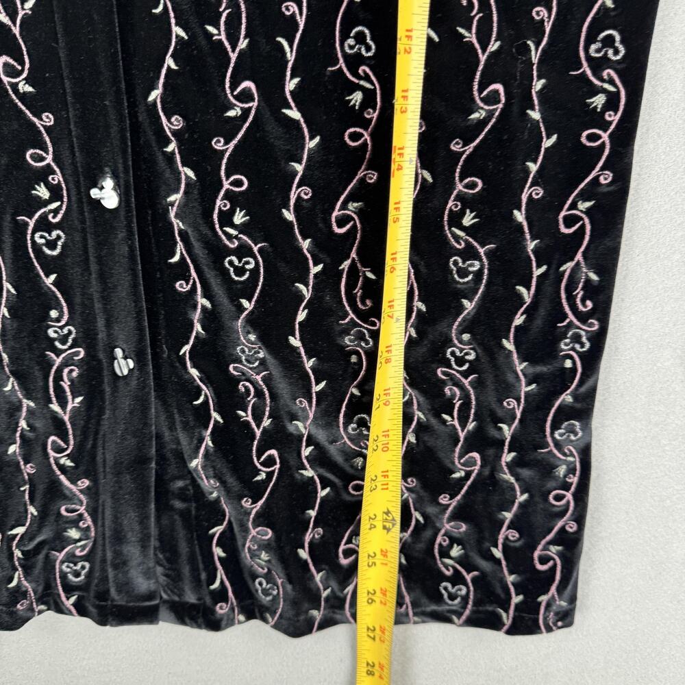 Disney Shirt Womens Small Black Velvet Button Up Embroidered Mickey Mouse Floral - Picture 7 of 8